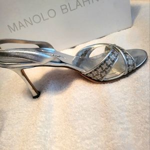 Manolo Blahnik size 7.5 38 EU silver slingback heels -